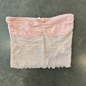 Vintage Y2K Pink Bow Coquette Lace Stretch Ribbed Tube Top Summer Casual Medium